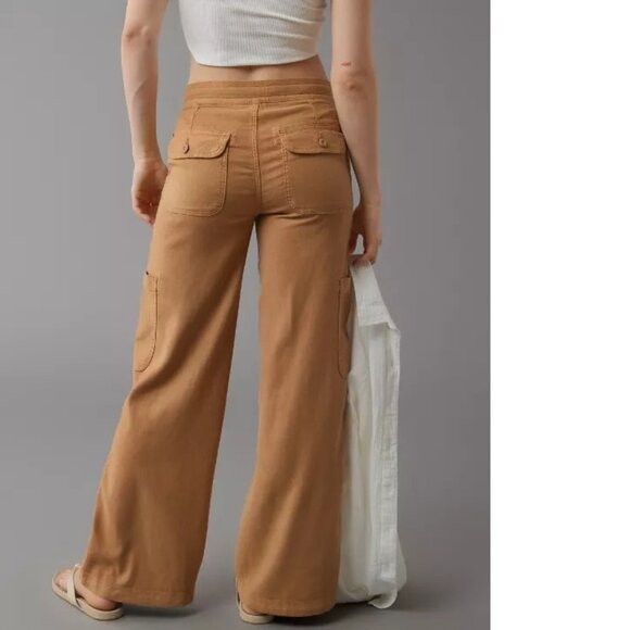 AE Dreamy Drape Linen-Blend Baggy Wide-Leg Cargo Pant NWT Sz 6L - Picture 3 of 9